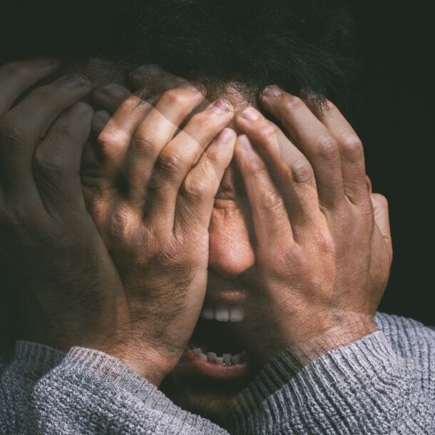 man panicked and afraid